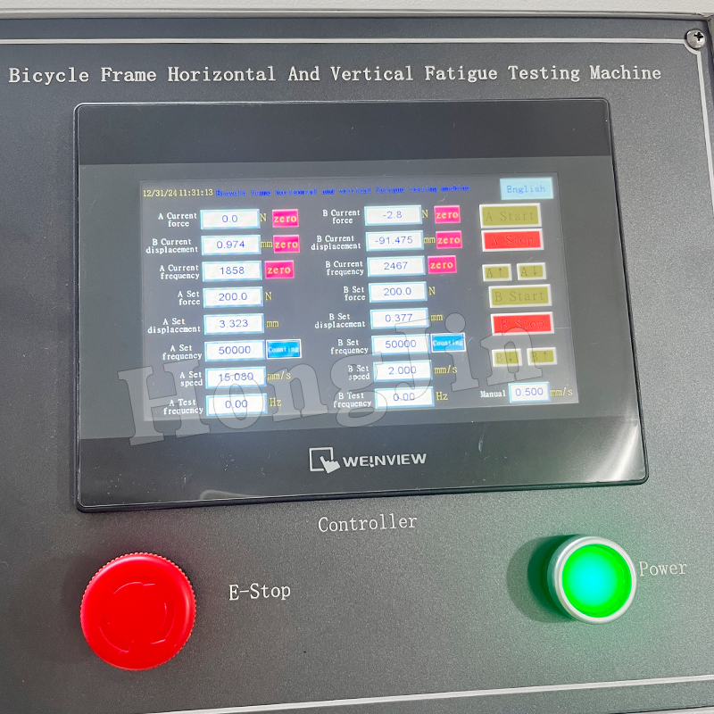 Bicycle frame horizontal and vertical fatigue testing machine